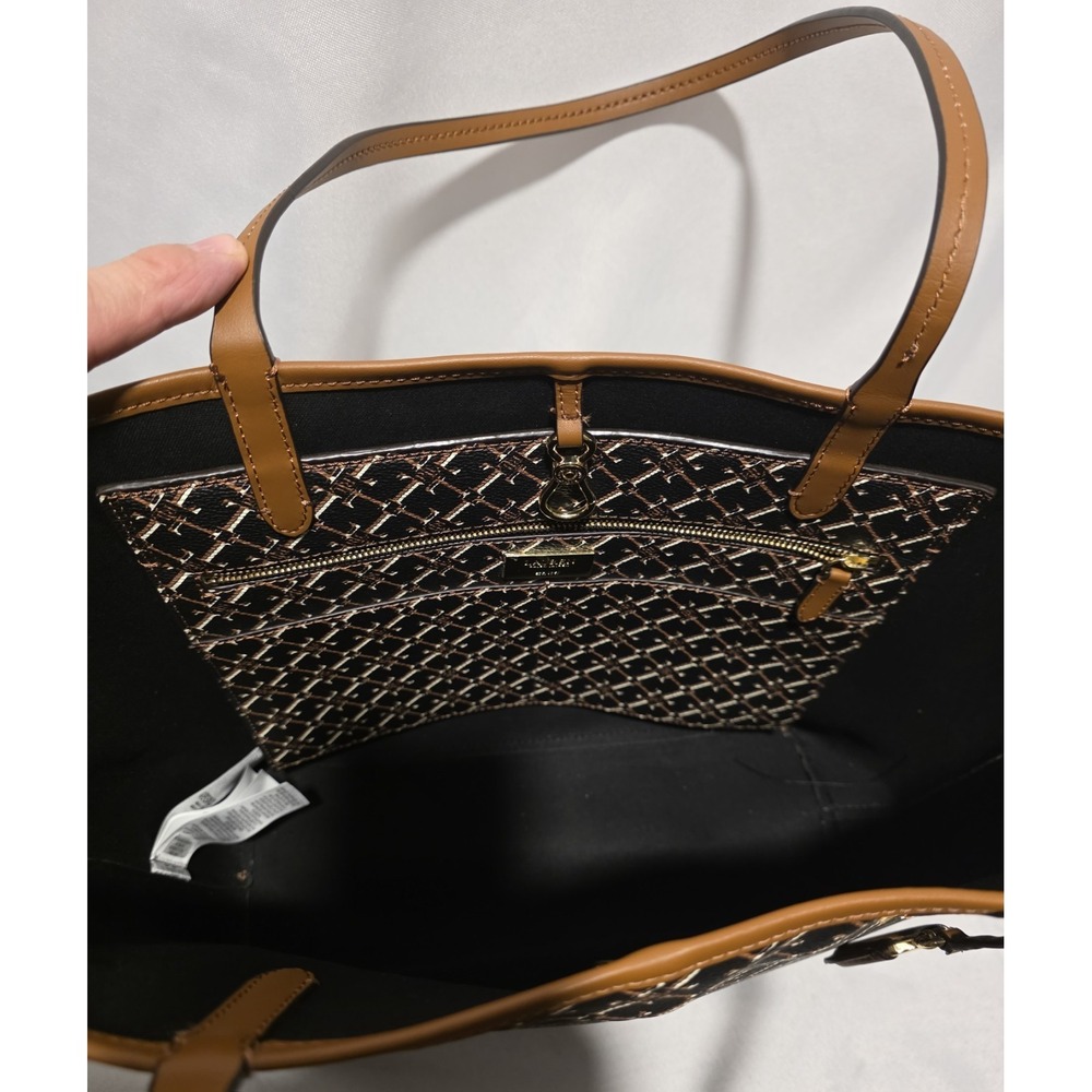 Lauren Ralph Lauren Lightweight Leather Monogram BrownTote Bag w Horseshoe Charm - Picture 3 of 6